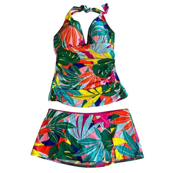 Bleu Rod Beattie Tankini Swimsuit Top & Mini Skirt Bikini Bottom Size 4 Floral - Picture 1 of 14